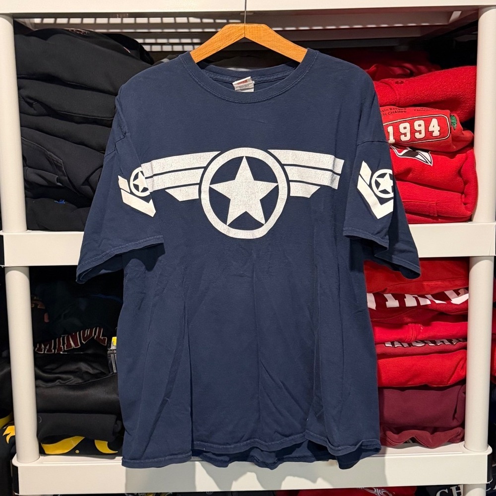 Vintage 90s Captain America Official Marvel Comics Faded Blue Mens XXL Shirt